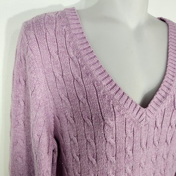 Ann Taylor LOFT Womens Sweater Large Cable Knit V Neck Ribbed Trim Rabbit Hair - Picture 6 of 8